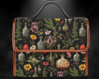 Wildflowers Dark Academia Bag Gift Cute Women Cross Body Purse Apothecary Women Floral Makeup Bag Cottagecore Purse Farmers Market Bag