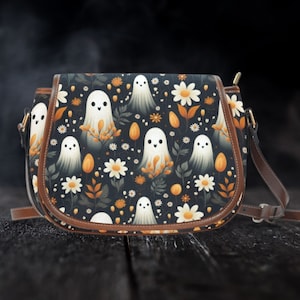 Halloween Purse Boho Bag Floral Ghosts Gift Cute Women Cross Body Purse Women Floral Makeup Bag Cottagecore Purse Wildflowers