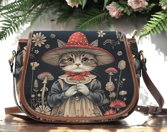 Crossbodytas katten, zadeltasje, Dark Cottagecore, alledaagse tas, Whimsigoth, schoudertas, crossbodytas, gothic, crossbodytas boho
