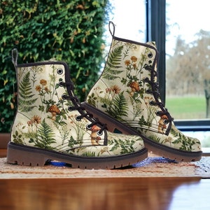 Combat Boots, Mushrooms, Cottagecore Boots, Vegan Leather, Classic Boot, Botanical Shoes, Boho Boots, Woodland Witch Boot, Faecore Boots,