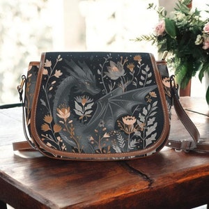 Dragon Cross Body Bag, Saddle Purse, Dark Cottagecore, Everyday Bag, Whimsigoth,  Shoulder Bag, Cross Body Bag, Goth, Crossbody Purse Boho