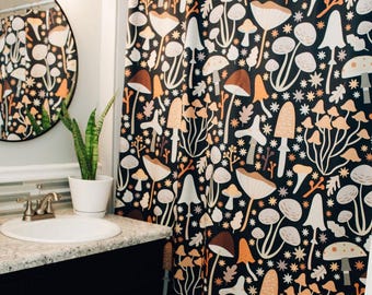Midcentury Modern Pilz Duschvorhang: Cottagecore Badezimmer Dekor