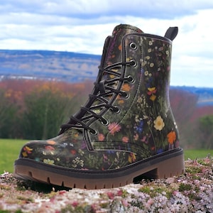Combat Boots, Cottagecore Boots, Wildflowers, Vegan Leather, Classic Boot, Moody Florals, Boho Boots, Woodland Witch Boot, Faecore Boots