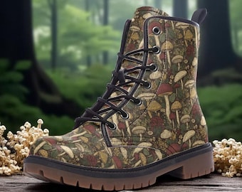 Boho mushroom boots, men’s 42 EU, made in Italy, lightweight, like new handmade Boho Forest Mushrooms Ferns Combat Boot, Vegan Combat Boots  main image 4