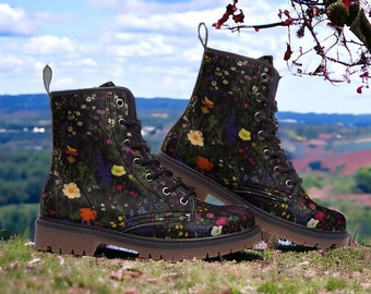 Combat Boots, Cottagecore Boots, Wildflowers, Vegan Leather, Classic Boot,  Moody Florals, Boho Boots, Woodland Witch Boot, Faecore Boots