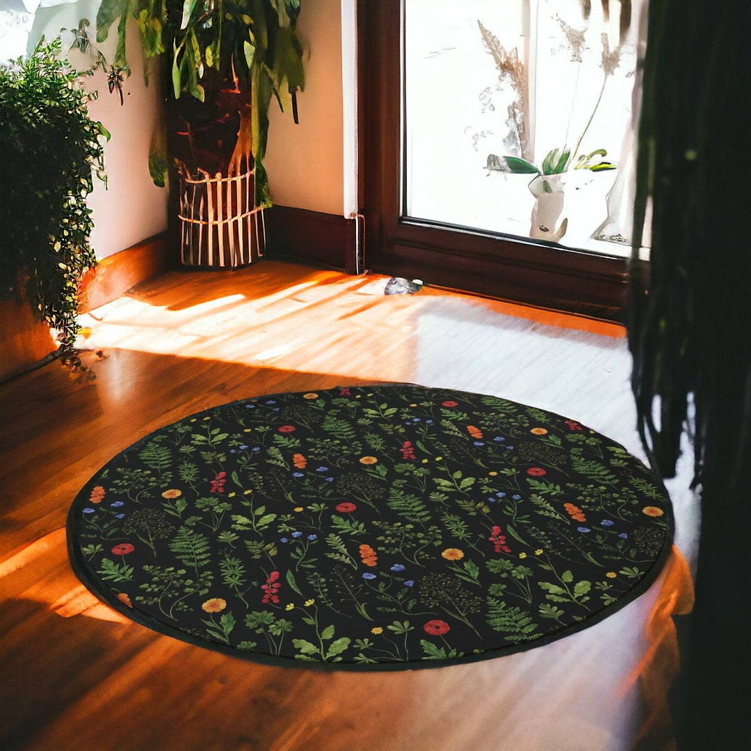 dark-wildflowers-rug-cottagecore-round-rug-trippy-rug-forestcore
