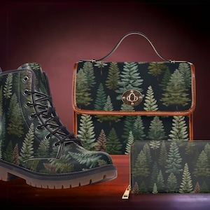 Bolso bandolera de lona, botas militares, bolso bandolera para hombre, estilo cottagecore oscuro, bosque encantado, botas militares para hombre, cartera con cremallera, estilo forestcore