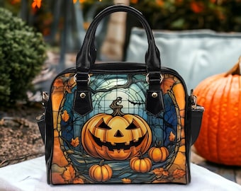 Stained Glass, Halloween Purse, Trick or Treat Bag, Goth Bag, Pumpkin October Crossbody, Gift for Witchy Lovers, Vegan Leather Handbag