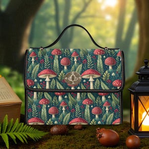 Mushroom Satchel Bag, Cottagecore Purse, Toadstool Handbag, Vegan Leather Satchel, Forestcore Crossbody, Whimsical Nature Bag