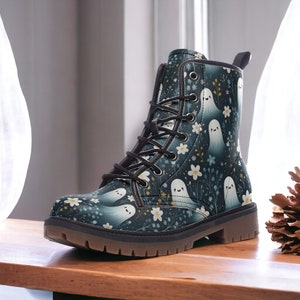 Cottagecore Shoes Goth Shoes Black Vegan Leather Boots Combat Boho Boots Wildflower Autumn Fall Aesthetic Halloween Cute Shoes Womens Shoe