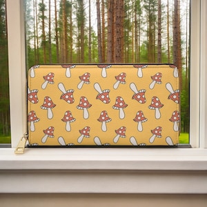 Süße Brieftasche, schlanke Brieftasche, Reißverschluss Brieftasche, Cottagecore, Geschenk für Witchy Liebhaber, Vegan Leder Brieftasche, Frauen Reisebrieftasche, Reisebedarf