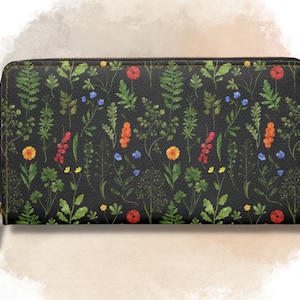 Cottagecore Wallet Floral Wallet Mujeres Linda Boho Wallet Wildflower Travel Wallet Vegan Leather Daisy Wallet Wildflower Regalo para amante de las flores