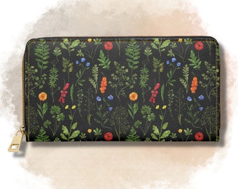 Carteira Cottagecore Carteira Floral Feminina Carteira Boho Fofa Carteira de Viagem de Flores Silvestres Carteira de Couro Vegan Margarida Presente de Flores Silvestres para Amantes de Flores