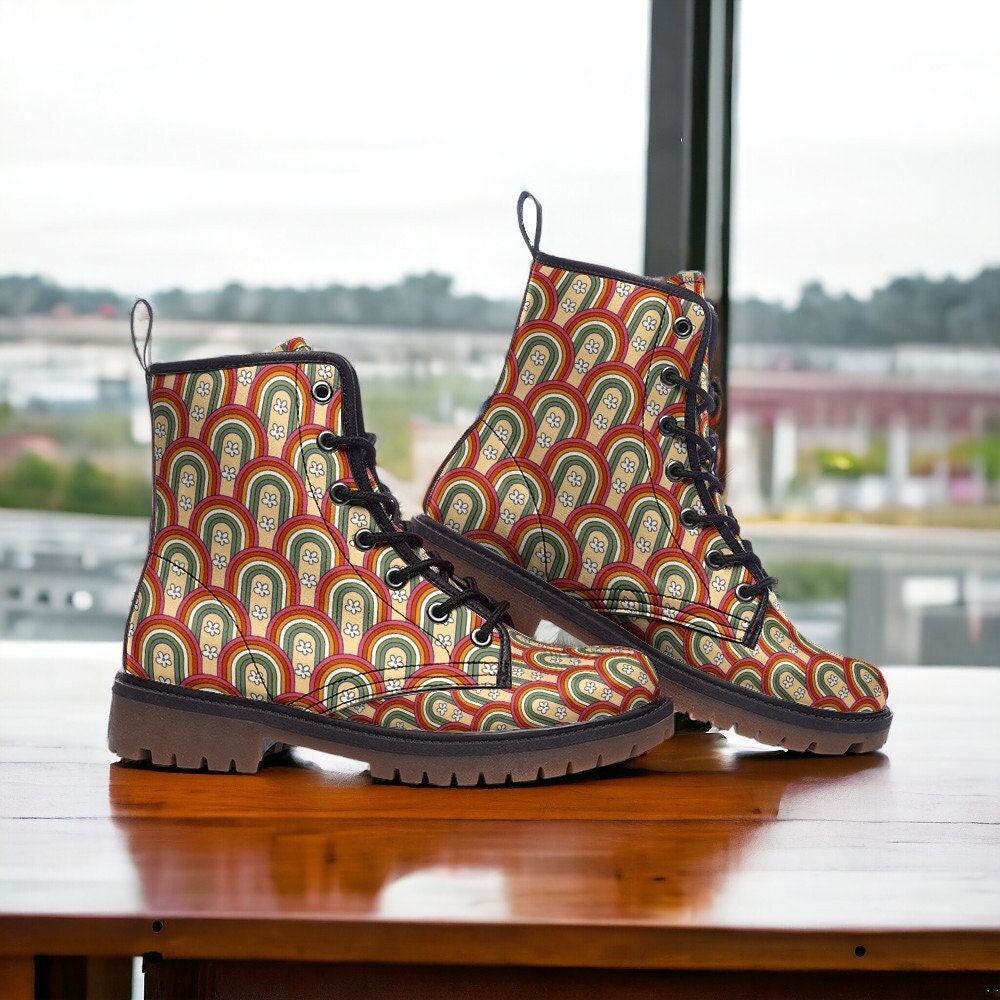 Combat Boots, Dark Cottagecore Boots, Vegan Leather, Classic Boot, Rainbow Pride, Boho Boots, Woodland Witch Boot, Faecore Boots,, image size:1000x1000