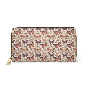 Cartera Butterfly Haven, bonita cartera para mujer, cartera bohemia, cartera Dark Academia, cartera con cremallera, regalo Dark Cottagecore, cartera de viaje con diseño floral