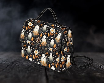 Canvas Halloween Bag Cute Floral Ghost Purse October Crossbody Gift for Witchy Lovers Weekender Bag Women Weekend Bag
