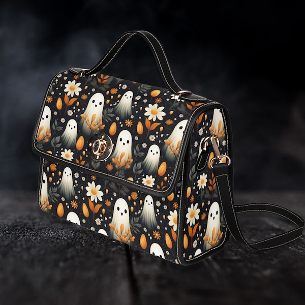 Canvas Halloween Bag Cute Floral Ghost Purse October Crossbody Gift for Witchy Lovers Weekender Bag Women Weekend Bag