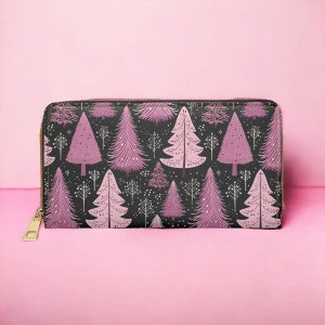 Cottagecore Brieftasche, Rosa Weihnachtsbaum, Brieftasche Frauen niedlich, Boho Brieftasche Reise, Brieftasche Vegan Leder Geschenk für Weihnachtsliebhaber