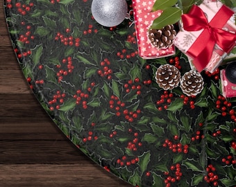 Dark Cottagecore Holly Berry Witchy Cottage Witch Forest Wicca Tree Skirt Mystical Christmas Tree Skirt Cute Pagan Christmas Decor