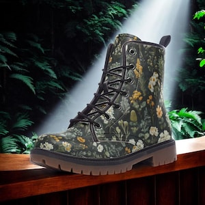 Combat Boots, Cottagecore Boots, Wildflowers, Vegan Leather, Classic Boot, Moody Florals, Boho Boots, Woodland Witch Boot, Faecore Boots