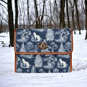 Handtas Fox, handtas boho Cottagecore Witchy Fox, handtas boho Naturecore Fox bloemen bloemen, portemonnee Fox Dark Forestcore, wintertas, blauwe toile