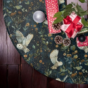 Dark Cottagecore, Owl Tree Skirt Witchy Cottage Witch Forest Wicca Tree Skirt, Mystical Christmas Tree Skirt Cute Pagan Christmas Decor