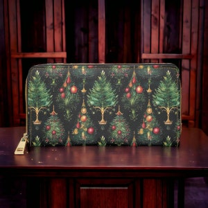 Carteira Cottagecore Árvore de Natal Carteira Feminina Bonita Boho Carteira de Viagem Carteira de Couro Vegan Presente para Amante de Natal