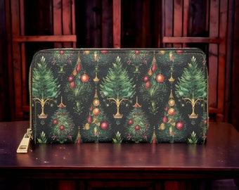 Carteira Cottagecore Árvore de Natal Carteira Feminina Bonita Boho Carteira de Viagem Carteira de Couro Vegan Presente para Amante de Natal