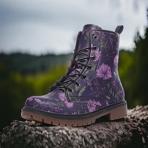 Witch Moon Vegan Leather Combat Boots Witchy Magick Moon Boots Boho Witch Boots Boho Festival Wear Faux Leather Boot Forest
