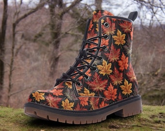 Combat Boots, Embroidered Bag, Vegan Leather Shoes, Unisex Men's Leather Boots, Platform Boots, Spooky Cottagecore, Shoes Lace Up, Autumn