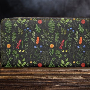 Cottagecore Wallet Floral Wallet Women Cute Boho Wallet Wildflower Travel Wallet Vegan Leather Daisy Wallet Wildflower Gift for Flower Lover