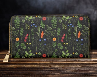 Cottagecore Wallet Floral Wallet Women Cute Boho Wallet Wildflower Travel Wallet Vegan Leather Daisy Wallet Wildflower Gift for Flower Lover