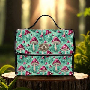 Whimsical Mushroom Satchel Bag, Cottagecore Toadstool Handbag, Dark Academia Vegan Leather Crossbody, Fairycore Aesthetic Purse