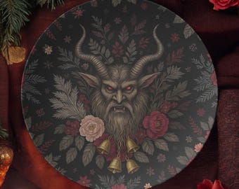 Krampus Christmas Plate, Gothic Holiday Decor, Dark Folklore Art Plate, Cottagecore Christmas Gift, Krampusnacht Collectible Plate