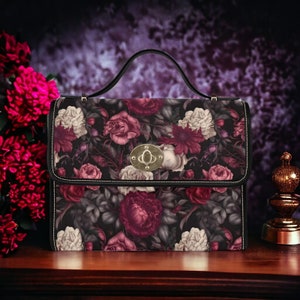 Cartera, Bolso bandolera de lona, Coqueta oscura, Academia oscura, Cottagecore oscuro, Estética oscura, Bolso cruzado, Bolso gótico, Monedero floral cambiante