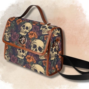 Floral Skull Purse Goth Satchel Gift Cute Women Cross Body Purse Everyday Bag Satchel Bag Men Crossbody Bags For Women Small Novelty Purse