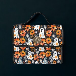 Cartera, Bolsa de lona, Fantasma lindo, Bolsa de Halloween, Octubre, Bolsa bandolera, Especia de calabaza, Regalo para los amantes del otoño, Monedero único para mujeres
