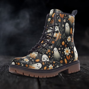 Cottagecore Shoes Goth Shoes Black Vegan Leather Boots Combat Boho Boots Wildflower Autumn Fall Aesthetic Halloween Cute Shoes Womens Shoe