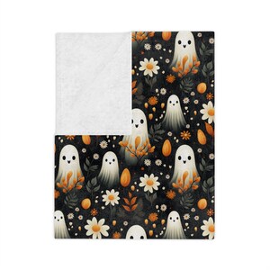 Ghost Halloween Blanket, Cottagecore Fall Throw, Spooky Floral Minky Blanket, Velveteen Ghost Blanket, Cozy Autumn Decor, Cute Ghost Throw image 7