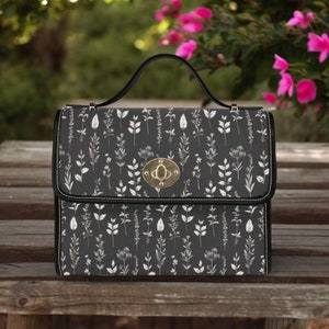 Cartable, sac bandoulière en toile, sac à main chats, sac fourre-tout, sac bandoulière, sac fleurs sauvages, sac à main d'été, sac noir et blanc