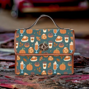 Sac en toile, sac d'automne, têtes de mort en tricot, tenue d'octobre, sac à bandoulière, cadeau pour les amateurs de citrouilles et d'épices, joli sac à main, cartable, sac à café