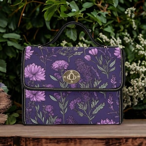 Bolso Dark Academia, bolso bandolera Wildflower, bolso pequeño Cottagecore, bolso satchel floral de piel vegana, bolso de hombro botánico morado, Flower