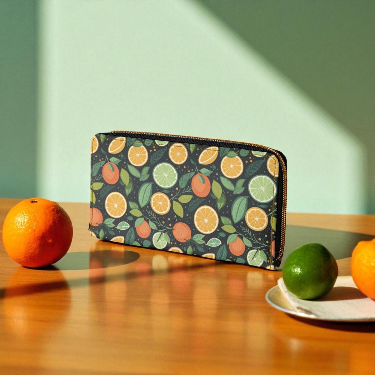 Citrus Print Vegan Leather Wallet: Cottagecore Fruit Zip Wallet - Etsy