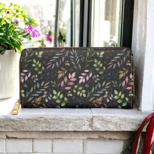 Cottagecore Monedero Lindo Monedero Wildflower Vegan Zip Monedero Gótico Regalo Gótico Vegano Cuero Dark Cottage Core Boho Monedero Regalo de viaje para ella