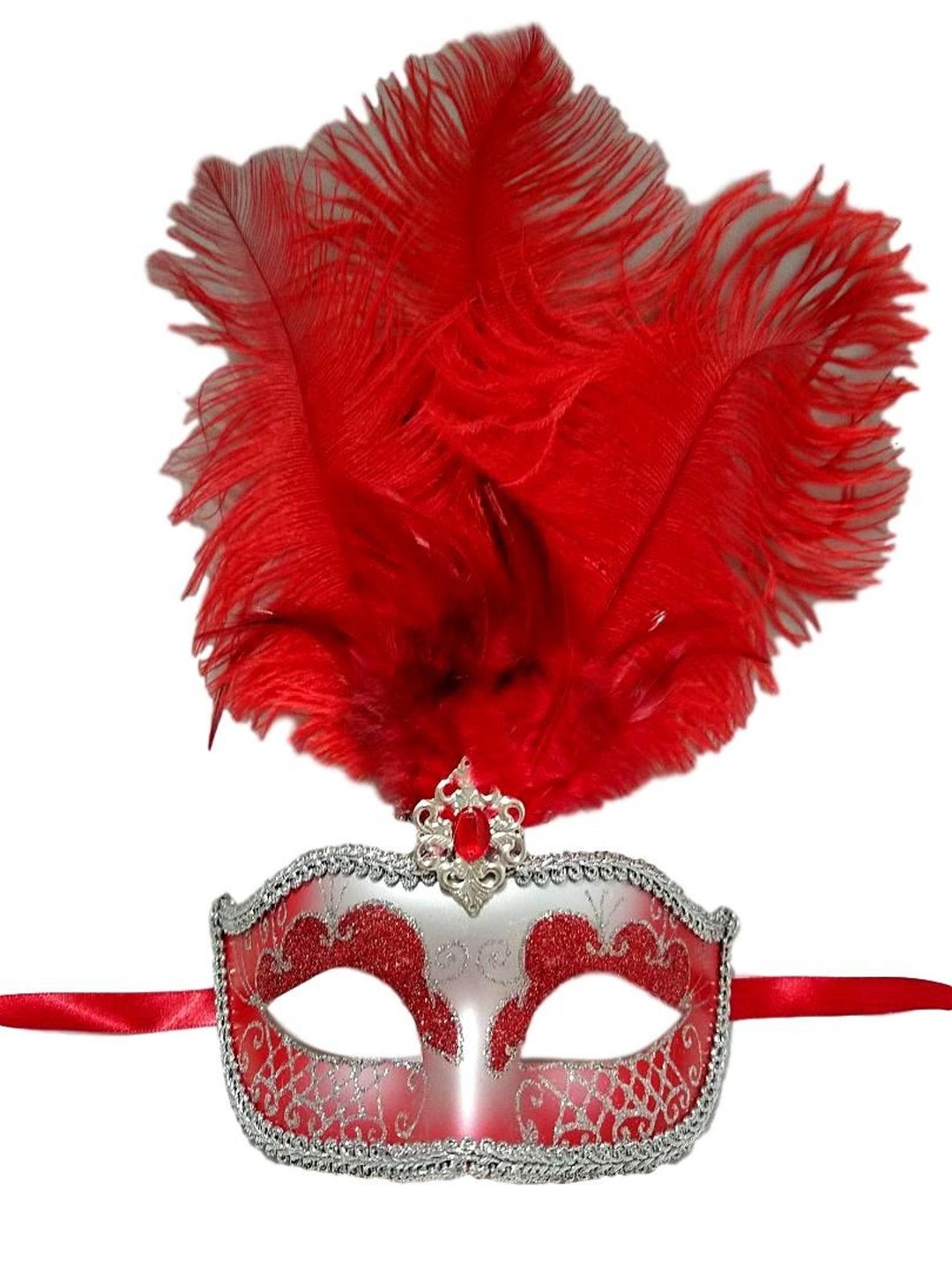 Venetian Style Feather Mask With Matching Gold or Silver Tone - Etsy