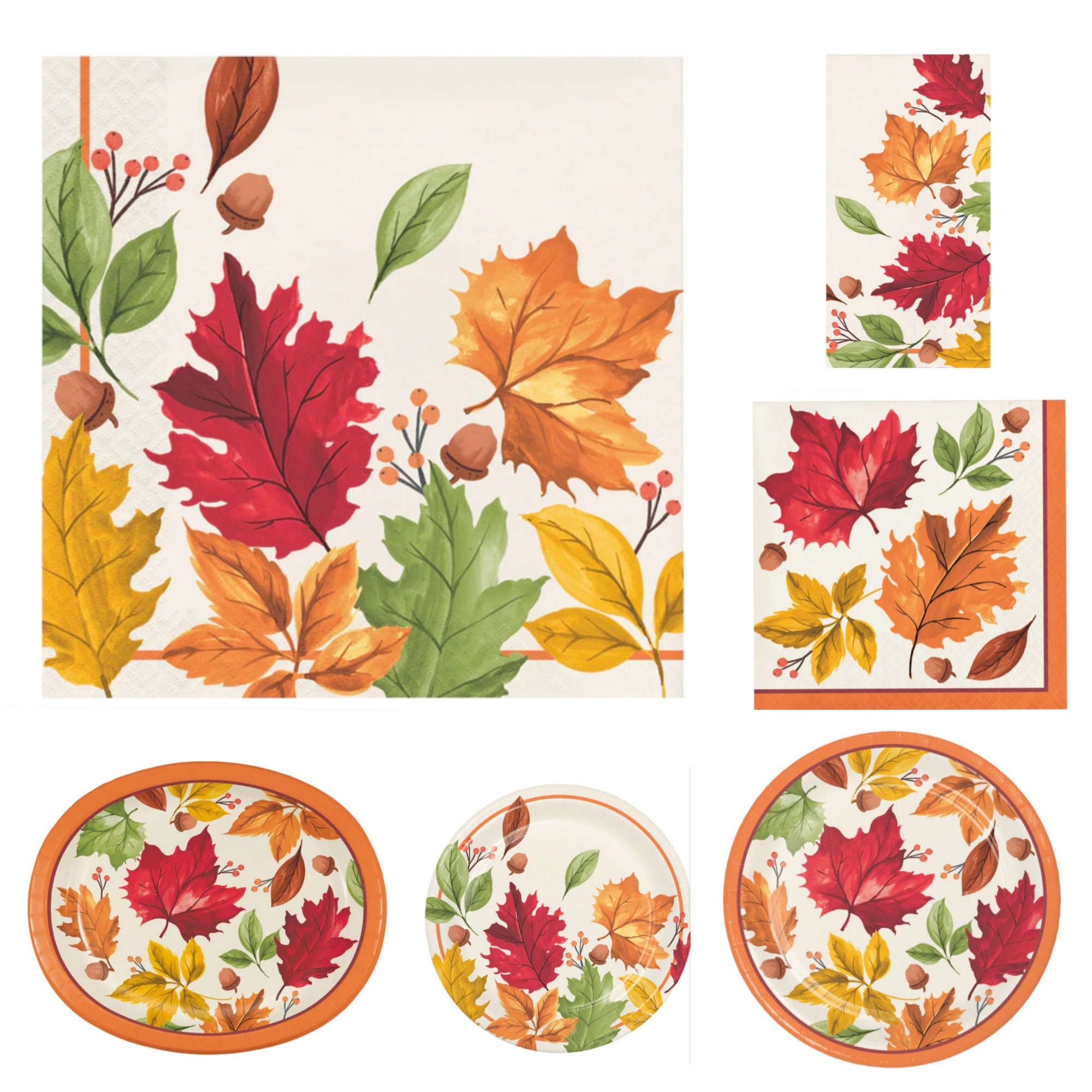 Artstyle Paper Plate & Napkin Bundle, Leaves in Autumn, 200-count