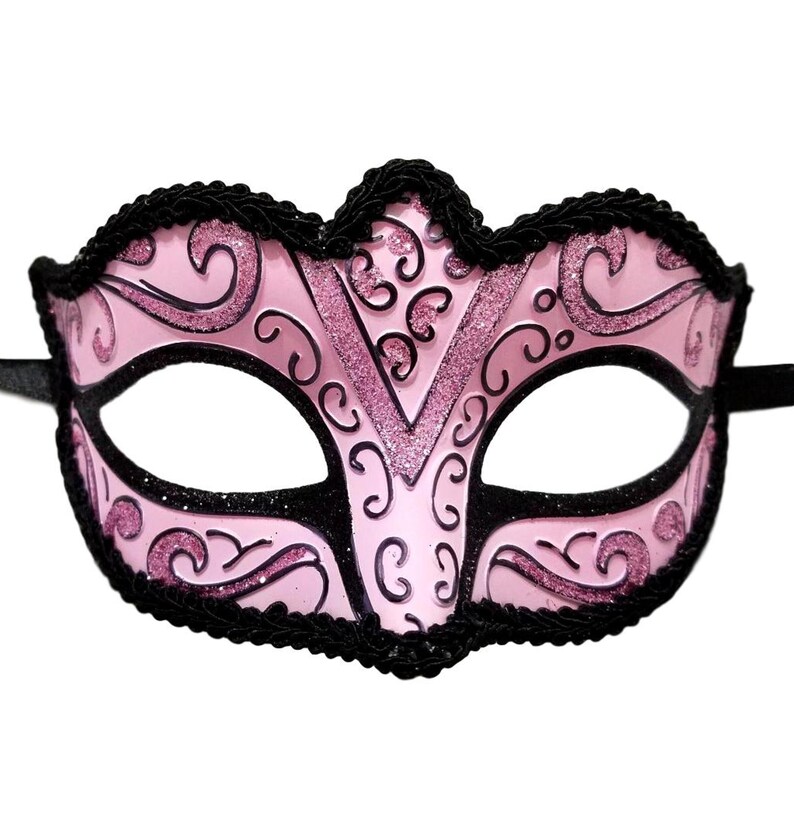 Small Venetian Style Mask with Ribbon Ties and Glitter detailing Child Teen Size