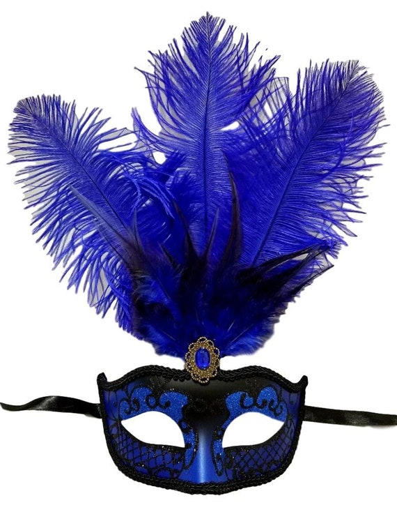 Pink or Light Blue Princess Oval Feather Mardi Gras Masquerade Mask