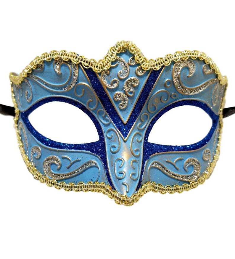 Small Venetian Style Mask with Ribbon Ties and Glitter detailing Child Teen Size