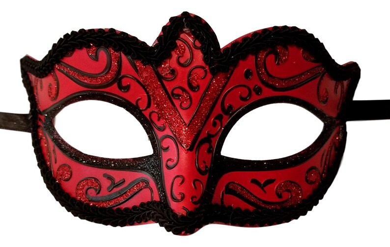 Small Venetian Style Mask with Ribbon Ties and Glitter detailing Child Teen Size